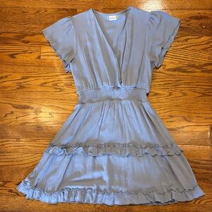 Altar'd State Dusty Blue Textured V-Neck Dress